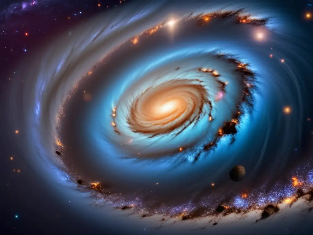 Galaxia espiral con asteroide en movimiento Velocidad espacial en tránsitos de asteroides en una impresionante imagen de una galaxia espiral con detalles asombrosos