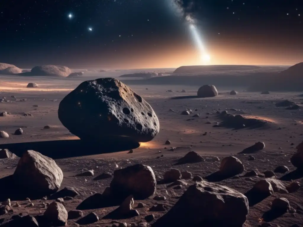 Majestuosidad del espacio y asteroide gigante Velocidad espacial en tránsitos de asteroides: Imagen impresionante 8k de espacio estelar con asteroide colosal en primer plano