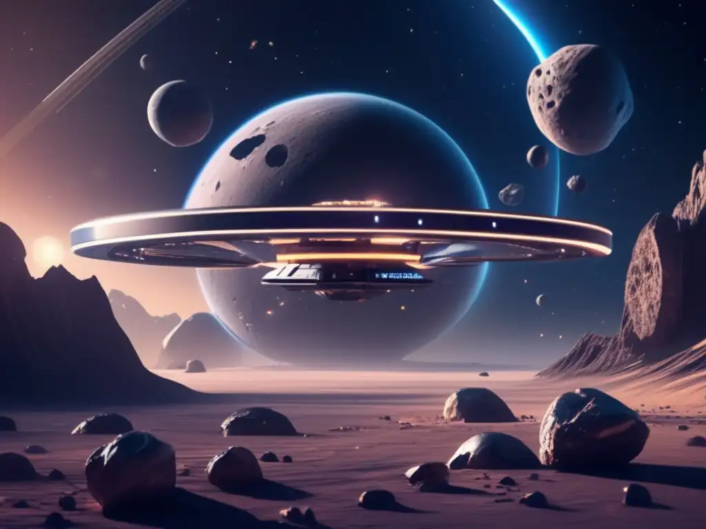Vida en sistemas binarios: imagen de estación espacial y asteroides en un fascinante paisaje ultradetallado