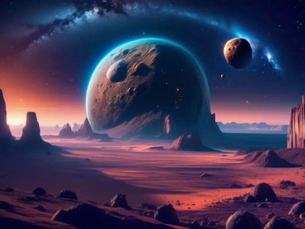 Vida sostenible en asteroides: imagen cinematográfica de un asteroide masivo en el espacio profundo