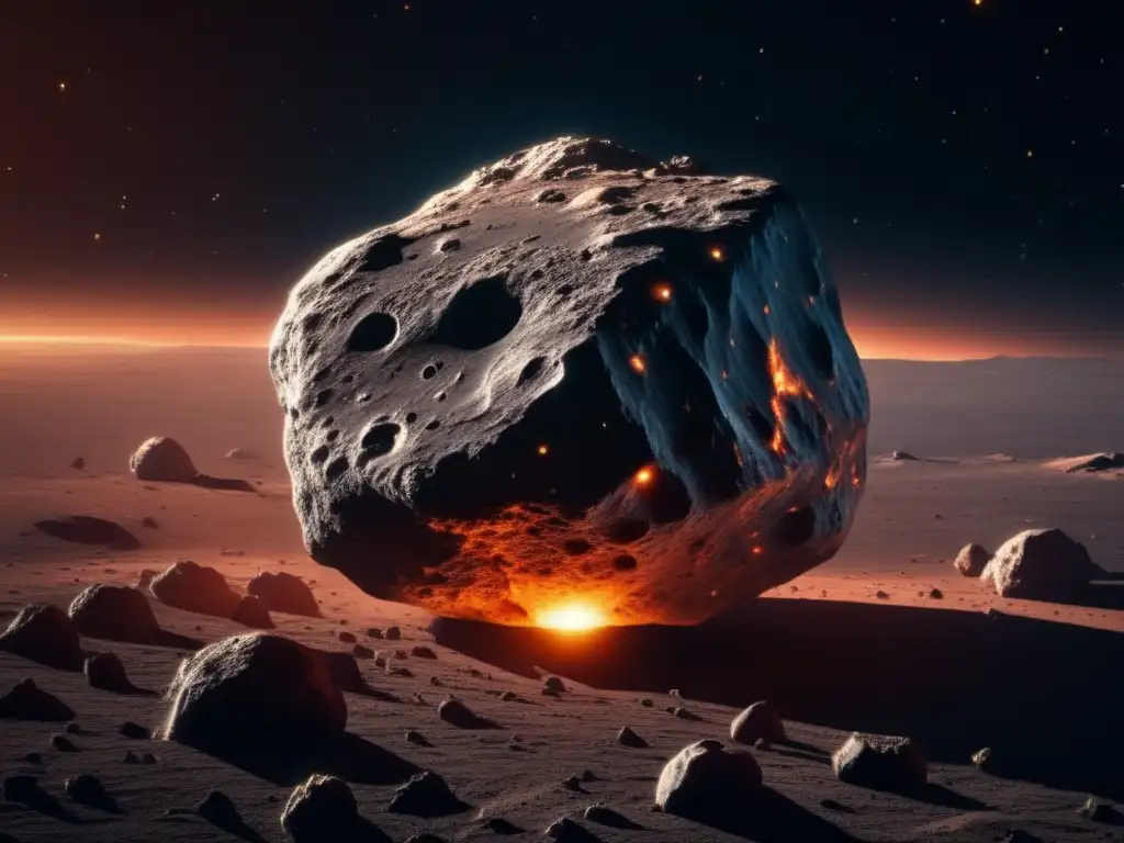 Asteroide flotando en el espacio Adaptación de vida terrestre en asteroides: imagen impactante de un asteroide rocoso en el espacio, rodeado de oscuridad y otros asteroides