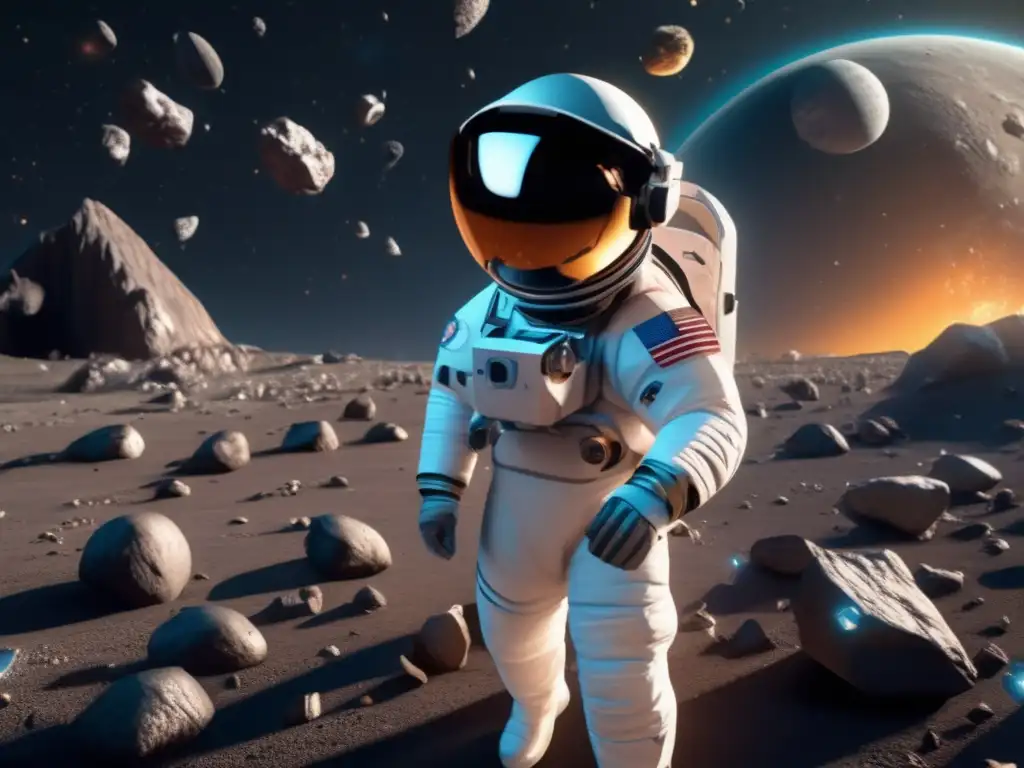 Astronauta en VR flotando entre asteroides Videojuego: Astronauta en espacio con asteroides reales