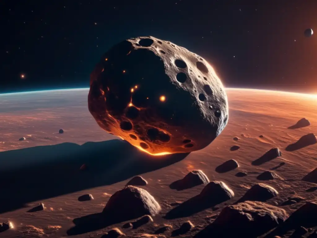 Asteroide metálico y hermoso en el espacio Vista asombrosa de asteroide en el espacio - Importancia de la explotación de asteroides