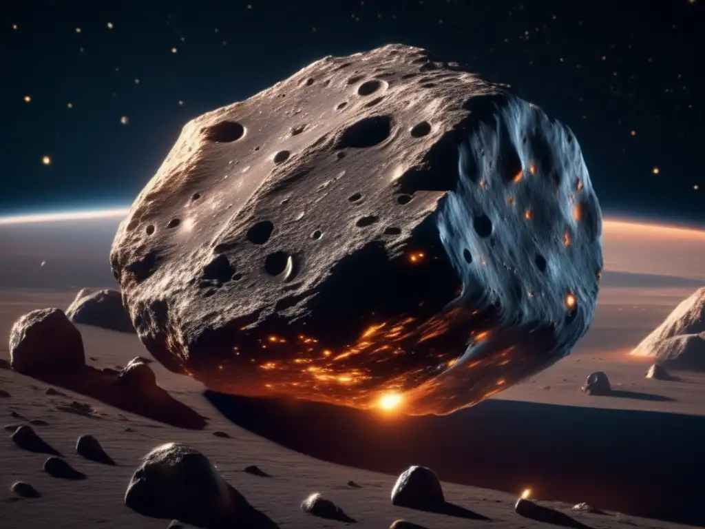 Asteroide misterioso en el espacio Vista detallada de asteroide con presencia de agua en el espacio