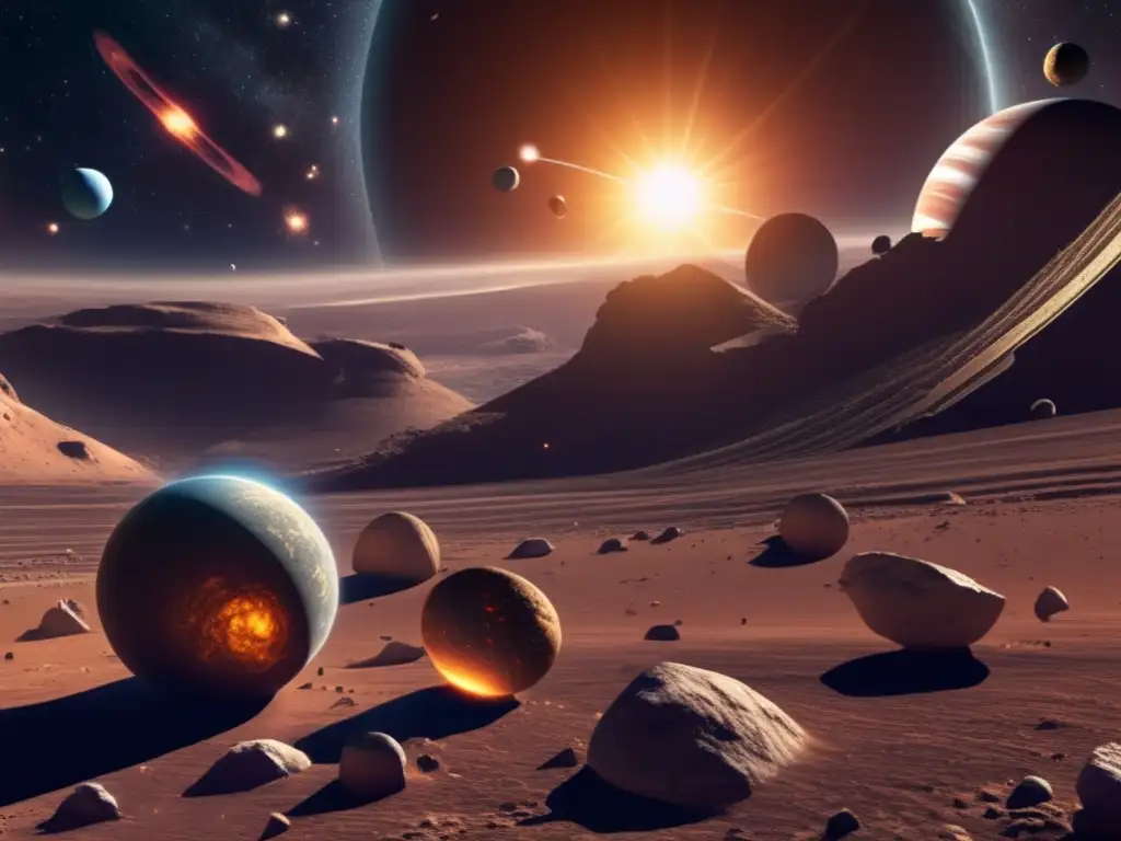 Vista detallada de asteroides Troyanos en órbita solar - Viaje al Corazón de un Troyano: Simulaciones y Modelos