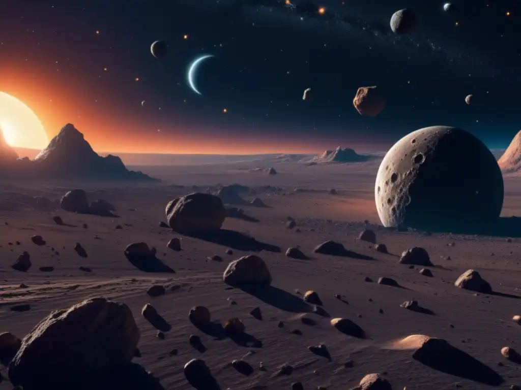 Impresionante vista del cinturón de asteroides Vista detallada del cinturón de asteroides: Exploración de vida en asteroides