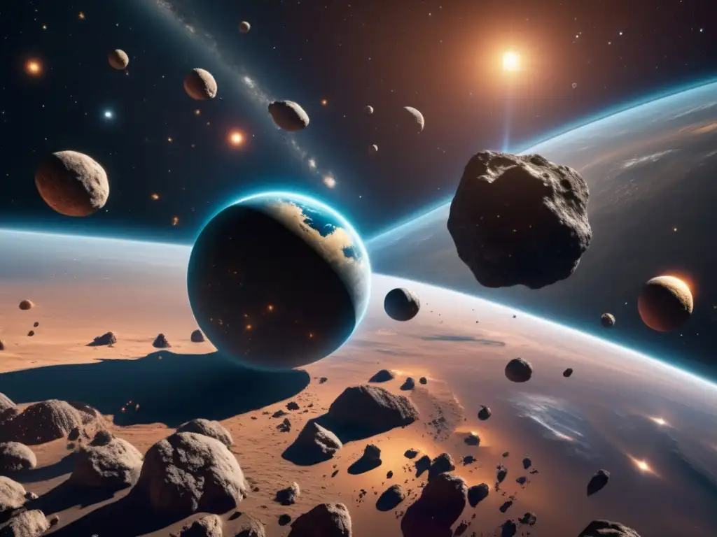 Vista impresionante: asteroides orbitando la Tierra Vista detallada de la Tierra y trayectorias de asteroides: Importancia de la Luna