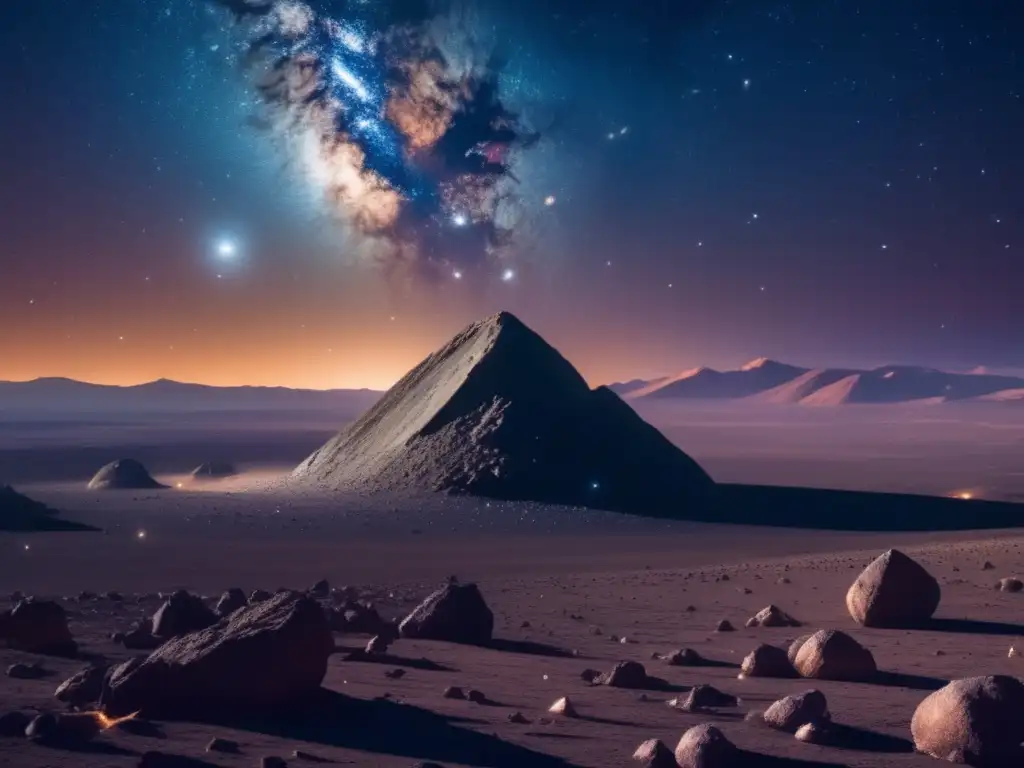 Vista impactante cosmos oscuro con asteroides tipo C, extinciones