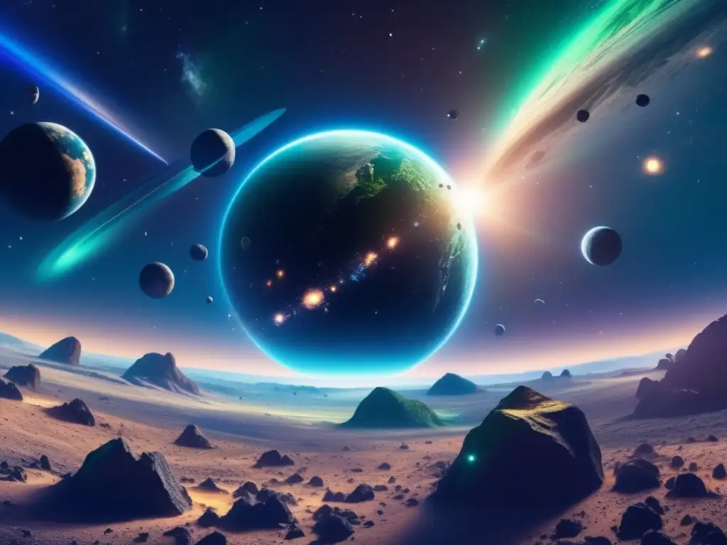 Vista impactante de la Tierra rodeada de asteroides peligrosos en el espacio