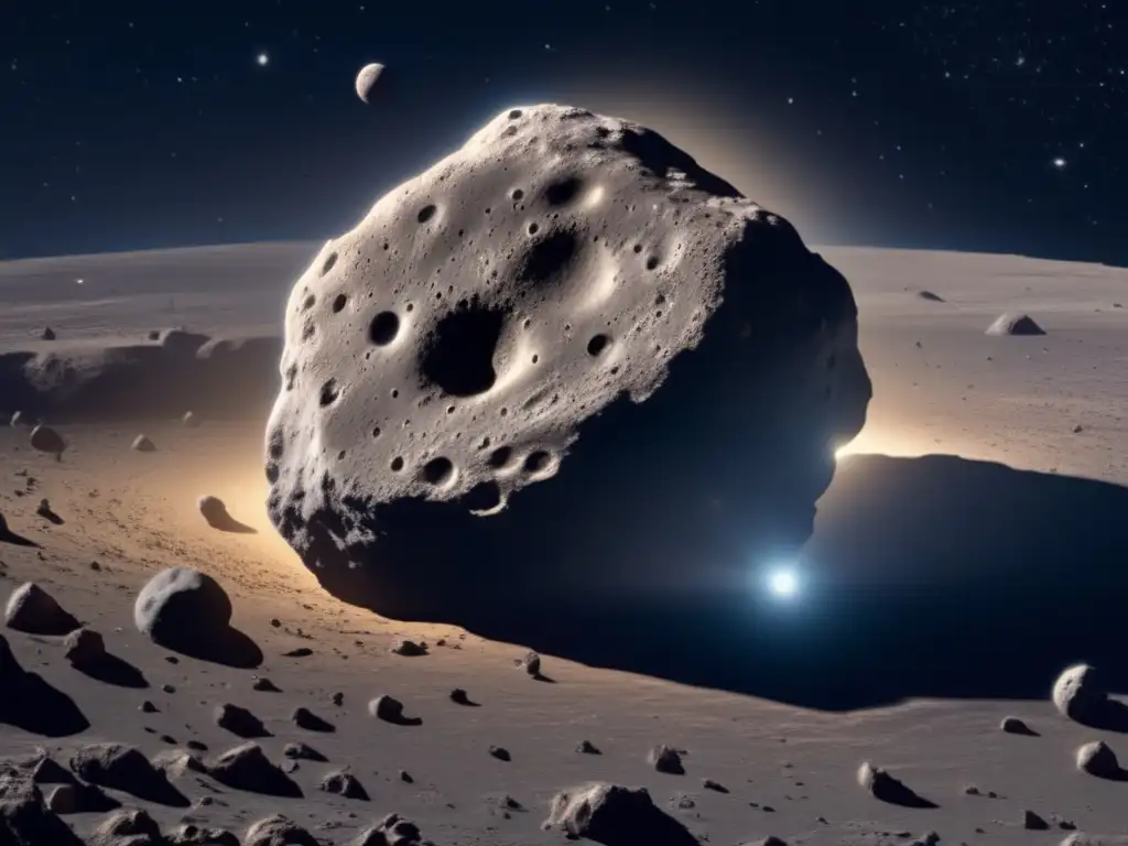 Impresionante asteroide y nave espacial futurista Vista impresionante de asteroide en espacio con agua para exploración espacial