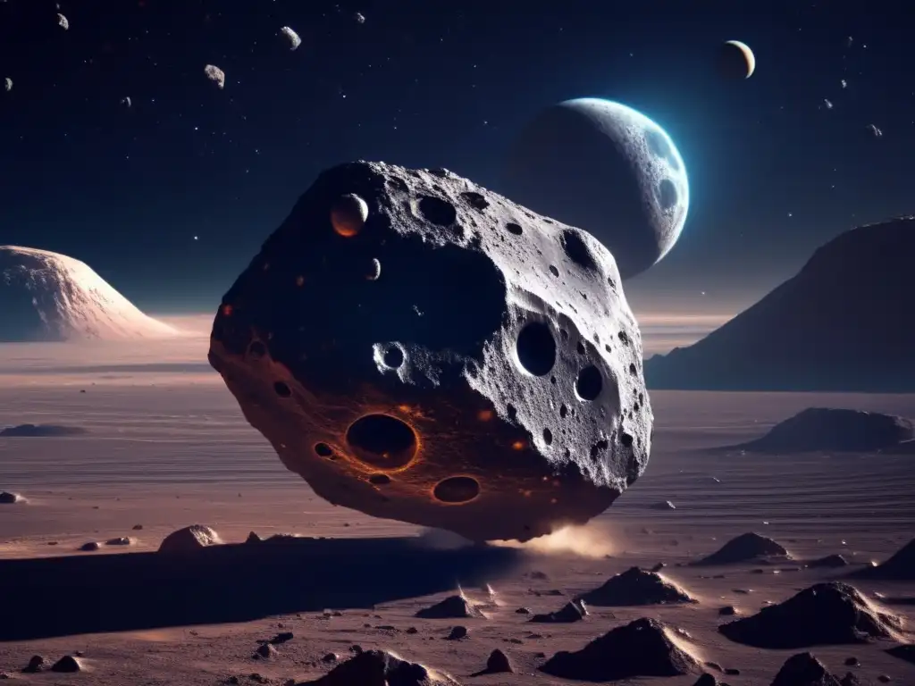 Mineros espaciales extraen asteroide Vista impresionante de un asteroide en el espacio - Exploración y explotación de asteroides