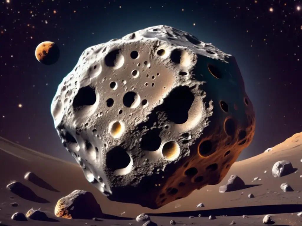 Impresionante vista de asteroide en el espacio Vista impresionante de asteroide en el espacio, con detalles intrincados
