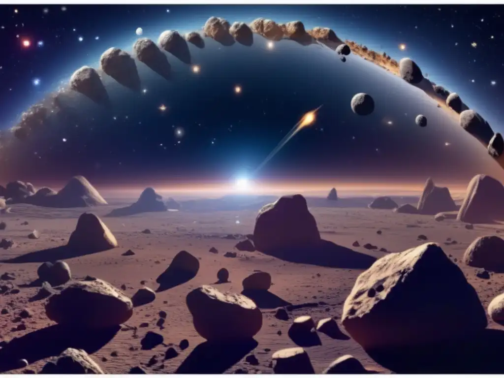Exploración cósmica: asteroides y nebulosas Vista impresionante de asteroides en el espacio - Legislación espacial asteroides