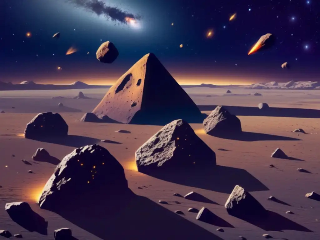 Asteroides en el espacio Vista impresionante de asteroides en el espacio, con distintos tamaños, formas y colores