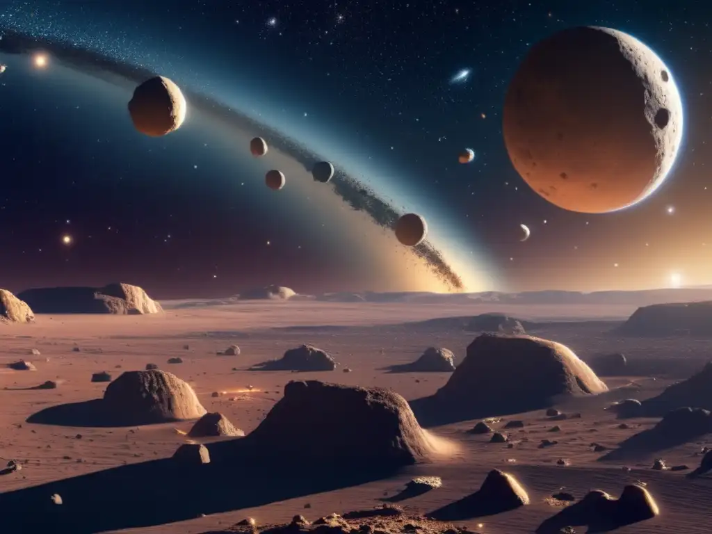 Vista impresionante del cinturón de asteroides Vista impresionante de asteroides troyanos con potencial económico