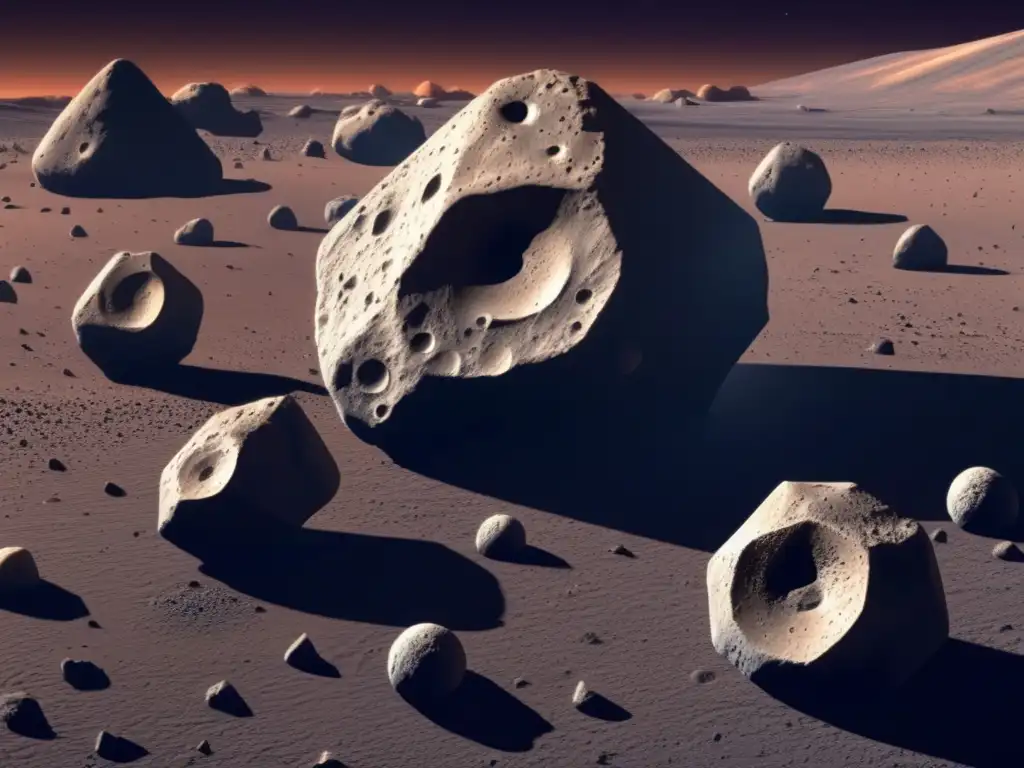 Asteroides en región Trojan: diversidad y misterio Vista impresionante de asteroides en región troyana: turismo espacial en asteroides troyanos