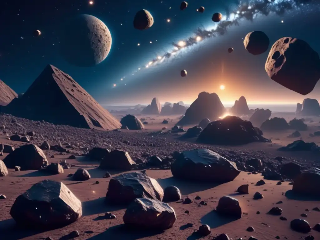 Campo de asteroides metálicos gigantes Vista impresionante de campo de asteroides metálicos con patrones y texturas únicos