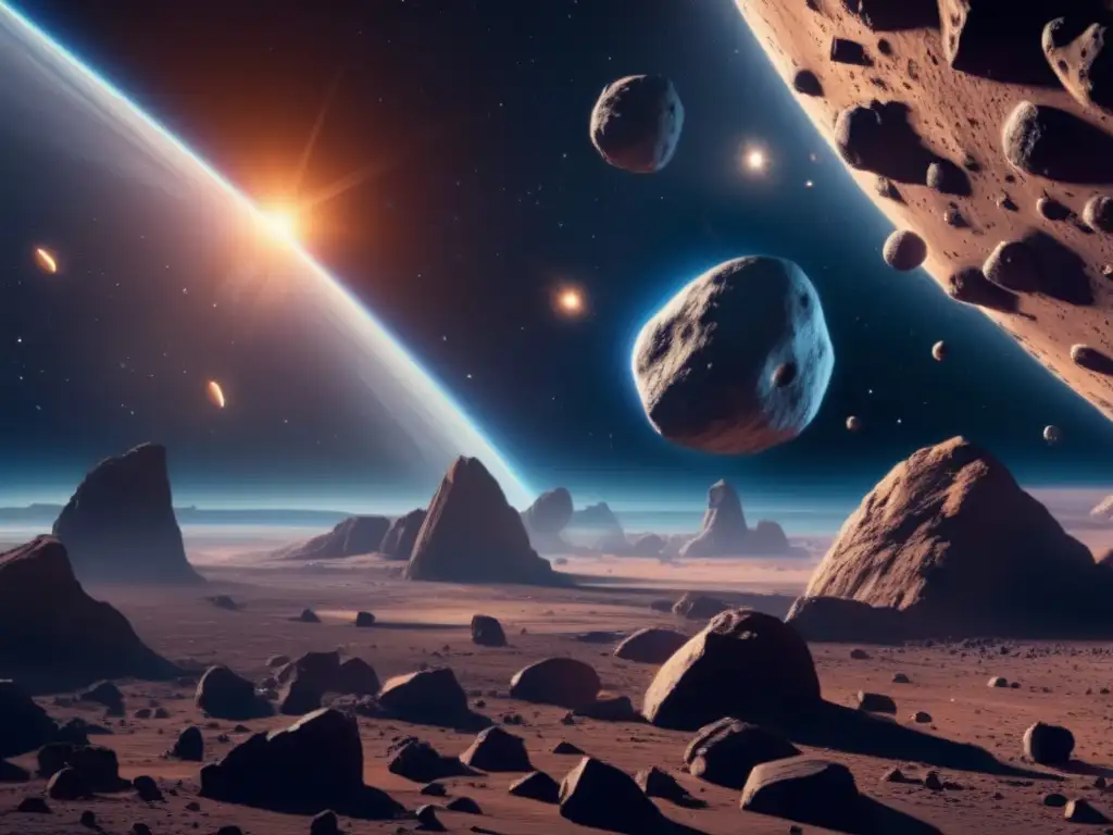 Impresionante vista de campo de asteroides en el espacio Vista impresionante de campo de asteroides en el espacio, exploración espacial: ética y colonización