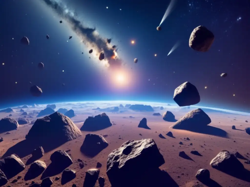 Espectacular vista de campo de asteroides en el espacio Vista impresionante de campo asteroides en el espacio - Legislación internacional actividades asteroides