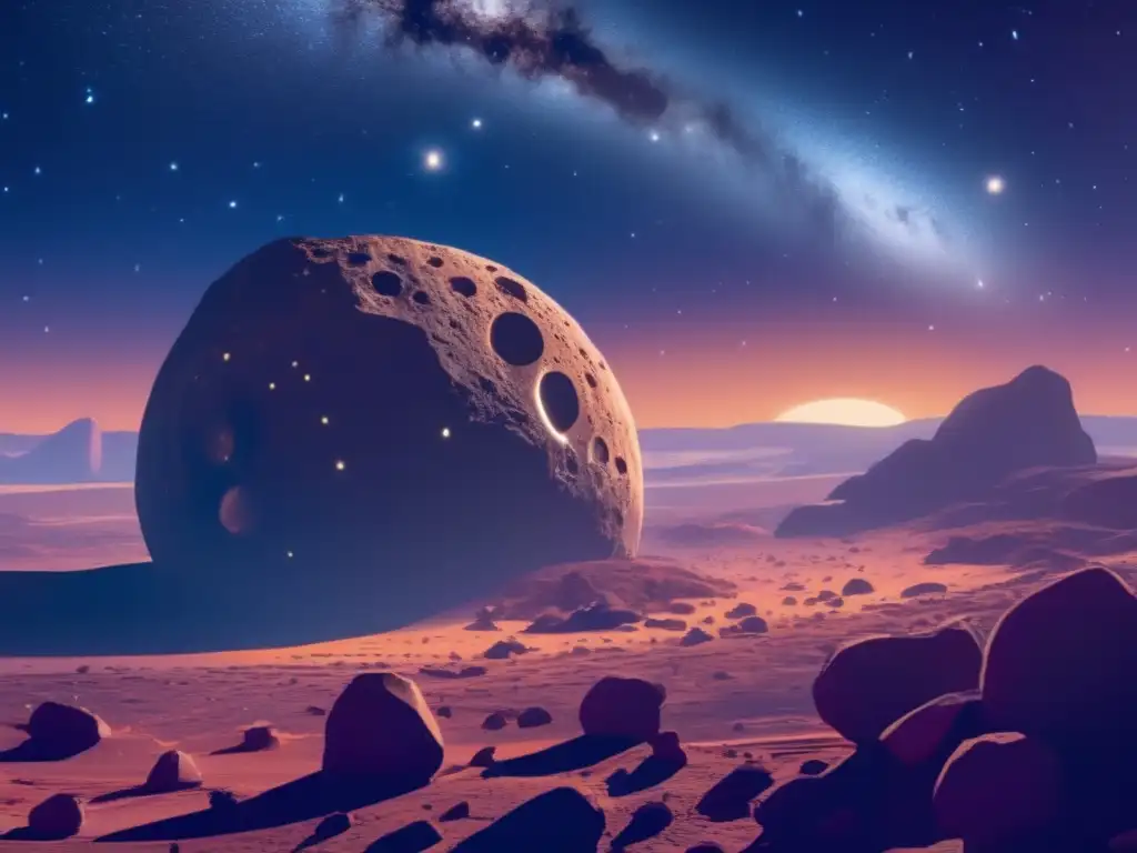 Vista impresionante de un cielo nocturno estrellado con asteroide Centauro iluminado por el sol - Riesgos de asteroides Centauros: evaluación