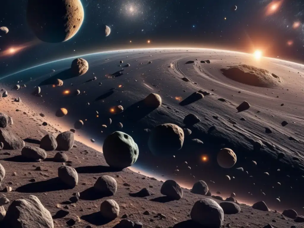 Majestuoso cinturón de asteroides en 8k Vista impresionante de un cinturón de asteroides 8k: Exploración y explotación de asteroides