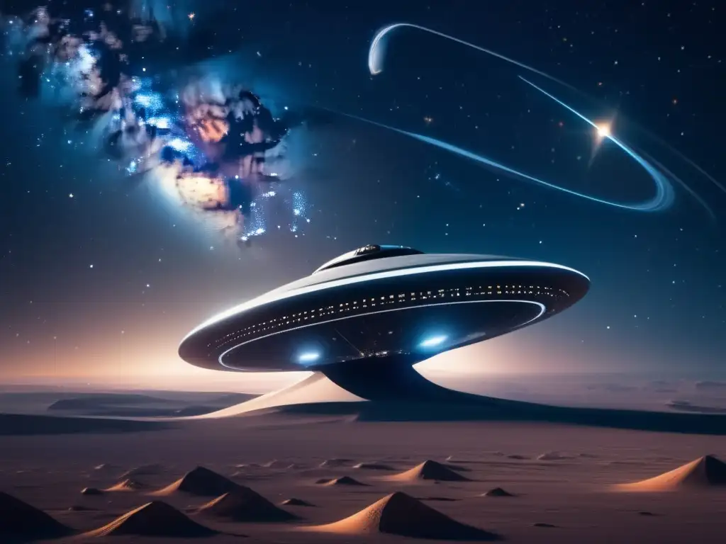 Vista impresionante del espacio con la nave espacial futurista Vigilante Infrarrojo detectando asteroides ocultos