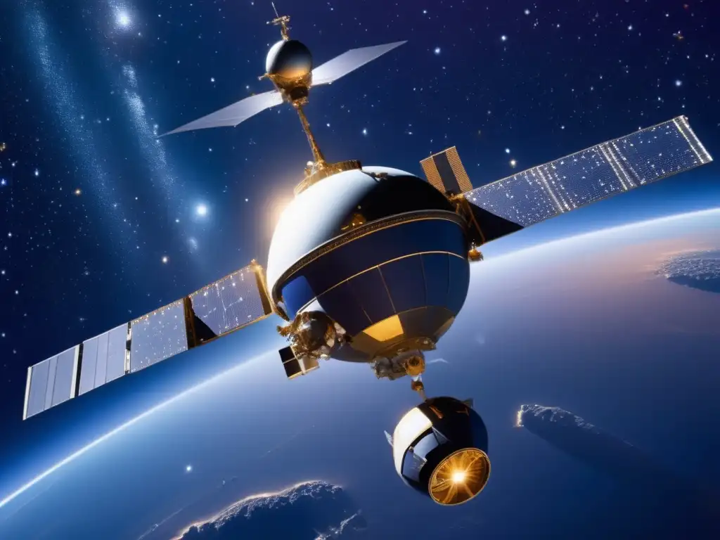 Vista impresionante del espacio con satélite de exploración Vista impresionante del espacio con satélite para exploración satelital de asteroides