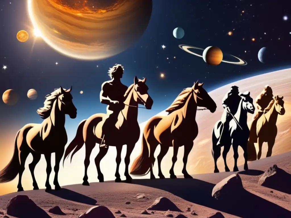 Esplendorosos Centauros orbitando el Sol en el cosmos Vista impresionante del sistema solar con los majestuosos Centauros en el centro
