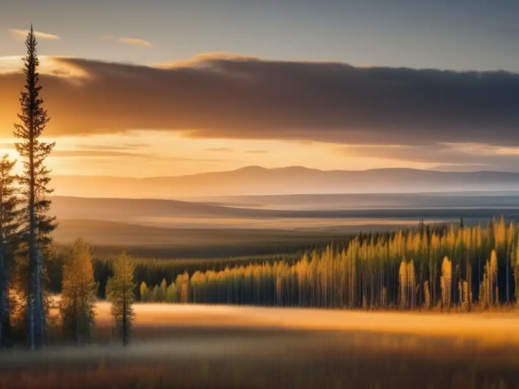 Maravilloso atardecer en Tunguska, Siberia Vista impresionante de la región de Tunguska en Rusia