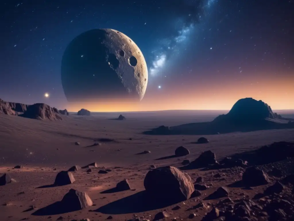 Impresionante asteroide en la noche Vista nocturna impresionante del cielo estrellado con un asteroide destacado - Legislación espacial sobre reclamo de asteroides