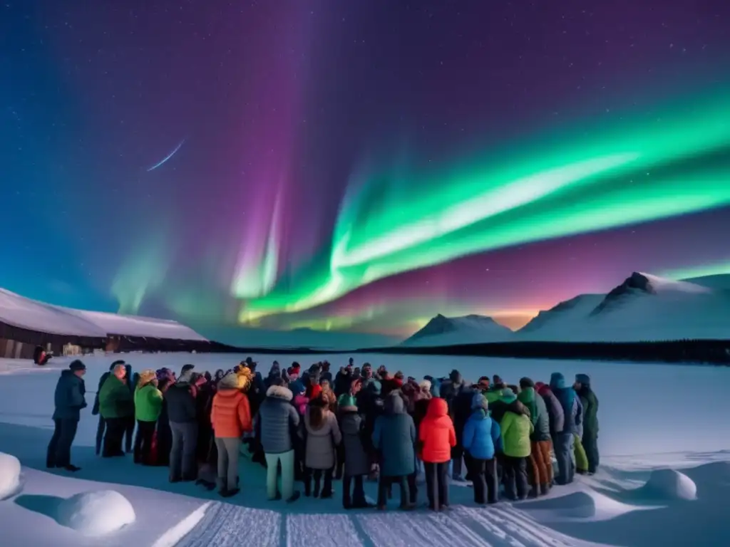 Colaboración internacional en la protección de la Tierra Vista panorámica cielo nocturno: luces norteñas, asteroides y científicos - Iniciativas globales protección asteroides