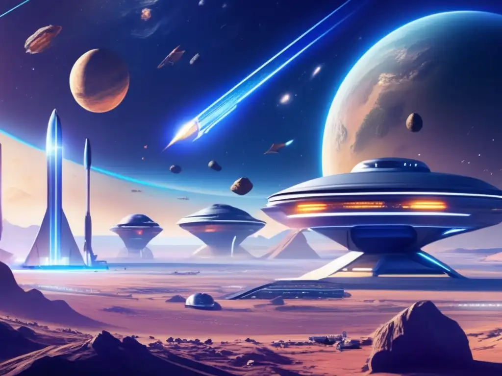 Vista panorámica impresionante de un futurista puerto espacial